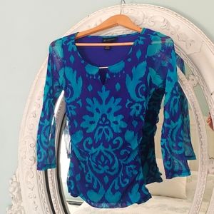 Blue mesh sleeve top Inc International Concepts size small
